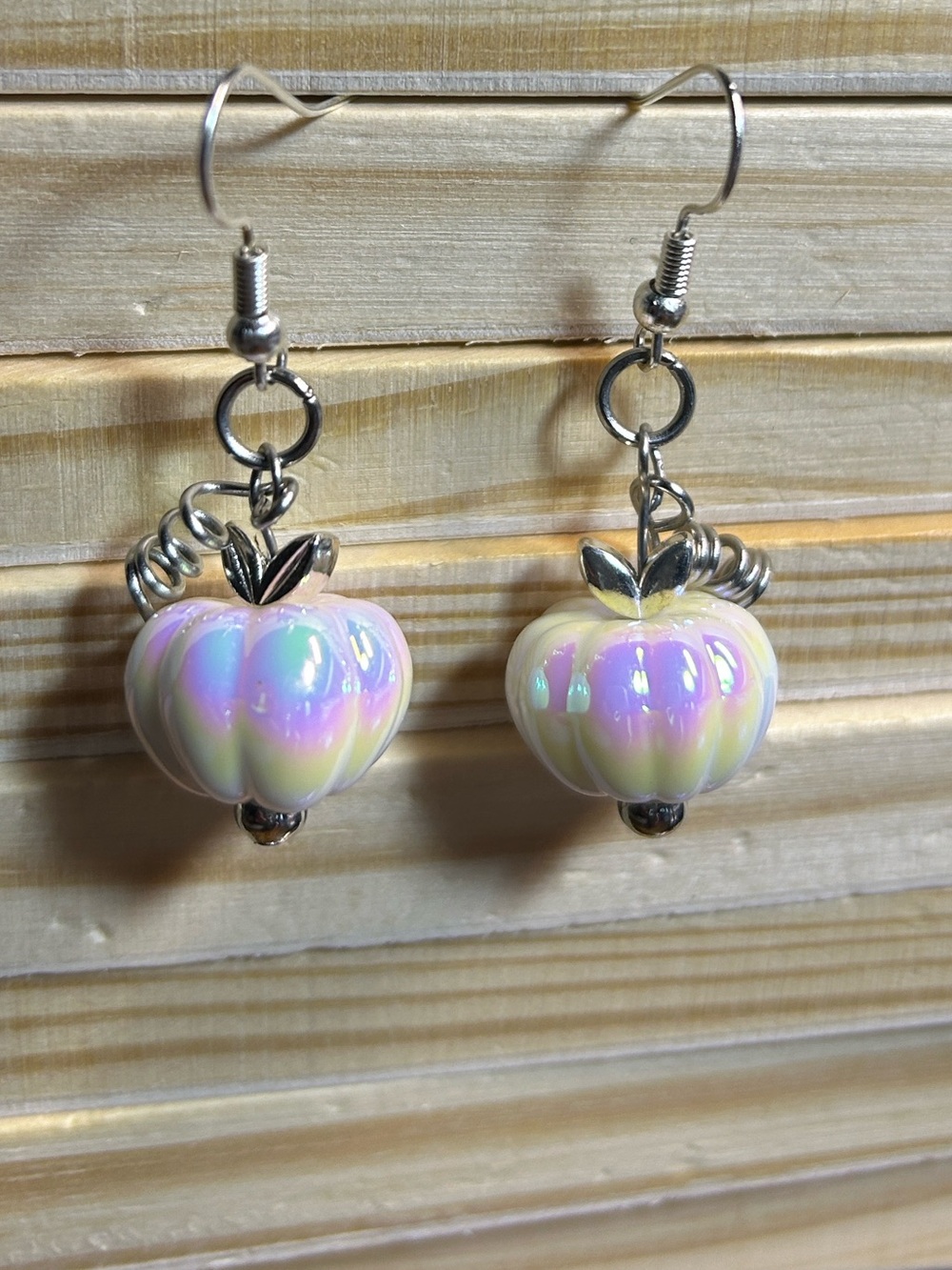 3/$25 Iridescent White Pumpkin Dangle Earrings